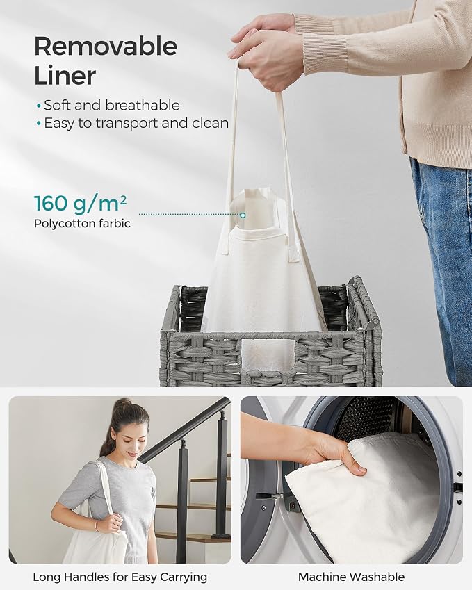 SONGMICS Laundry Hamper with Lid, 23.8 Gallon Synthetic Rattan Clothes Laundry - Image 7