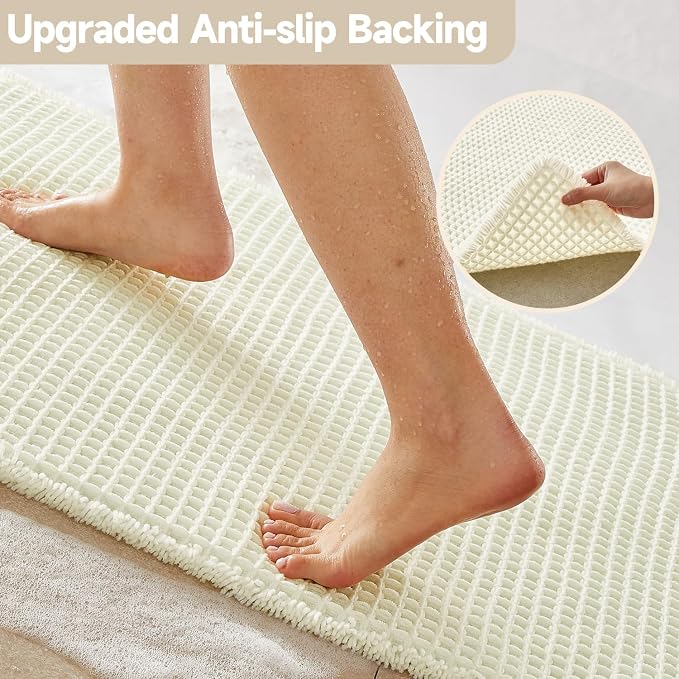 Cream White Long Bathroom Rugs, Waffle Runner Rug Bathroom Non Slip Washable - Image 4