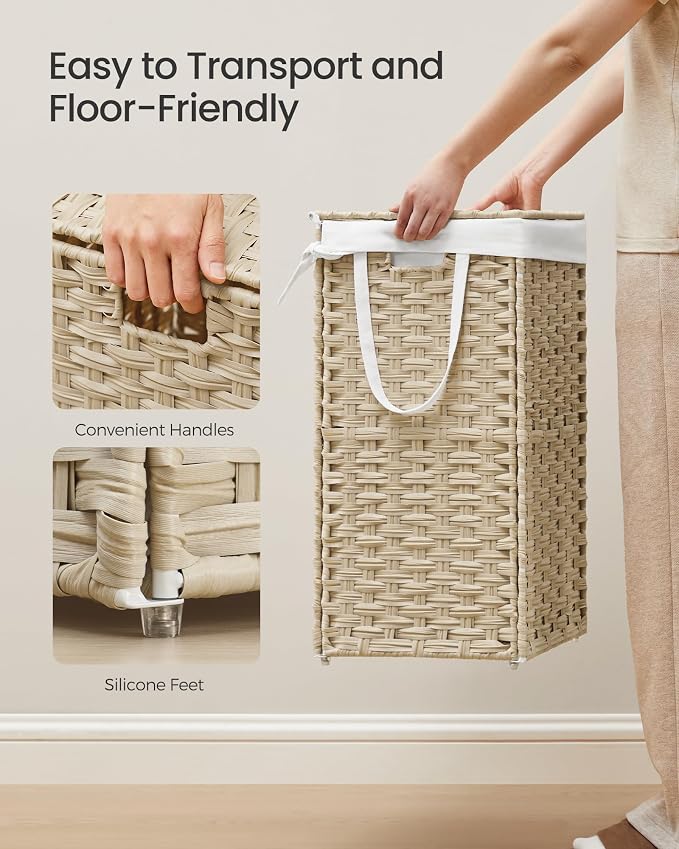 SONGMICS Laundry Hamper with Lid, 17.2 Gallon Synthetic Rattan Clothes Laundry - Image 4