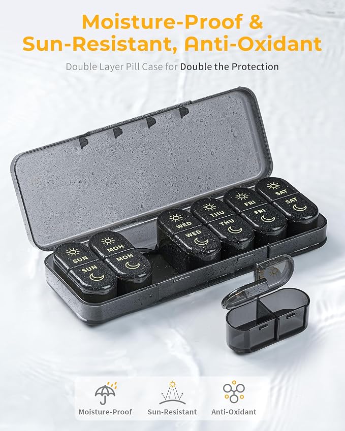 AM & PM Pill Organizer 7 Days, Weekly Pill Case 2 Times a Day, Pill Box 7 Day - Image 6