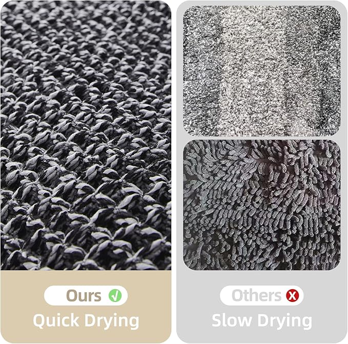 Black and White Bathroom Rugs, Waffle Bath Mat Non Slip Washable Super - Image 6