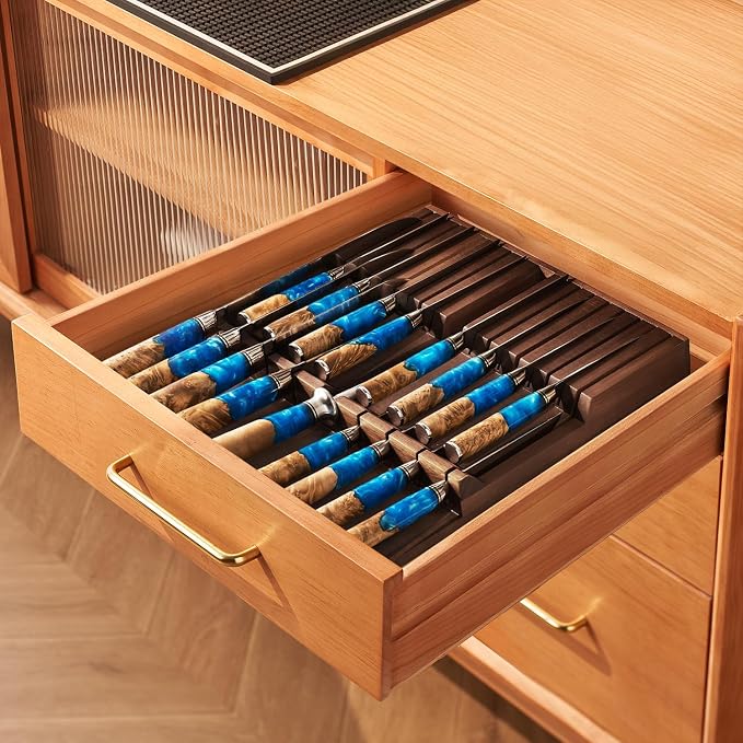 SENKEN In-Drawer Knife Block, Natural Acacia Wood Kitchen Knife Drawer Organizer - Image 3