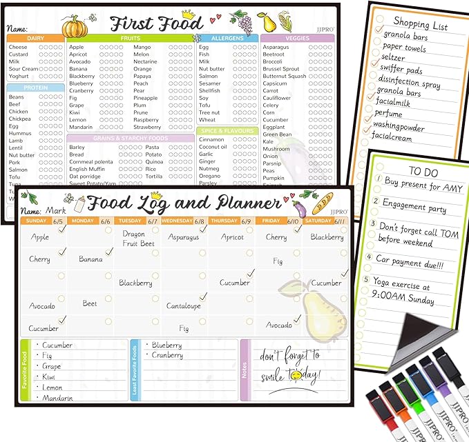 JJPRO Baby First Foods Tracker Fridge Magnet, Daily Food Log Meal Planner by JJPRO