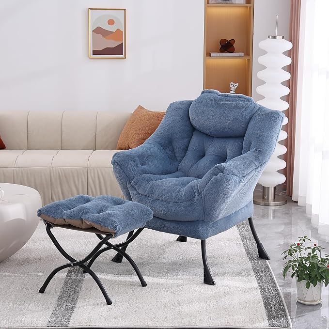 Lazy Chair with Folding Ottoman, Modern Accent Lounge Armchair with Armrests - Image 8