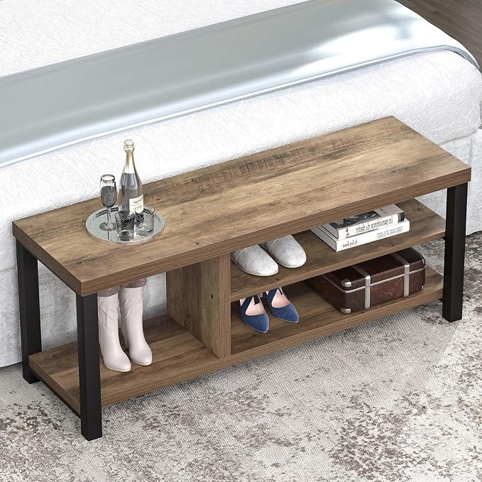 FOLUBAN Shoe Bench for Entryway, Wood and Metal Indoor Bench - Image 5
