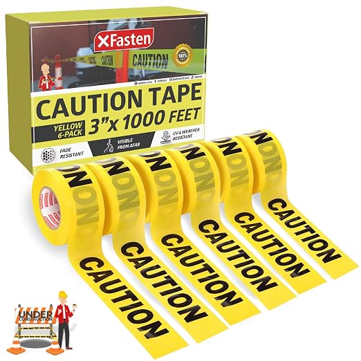 XFasten Yellow Caution Tape Roll Bulk, 3 in x 1000 ft, Thick and Durable Yellow by XFasten