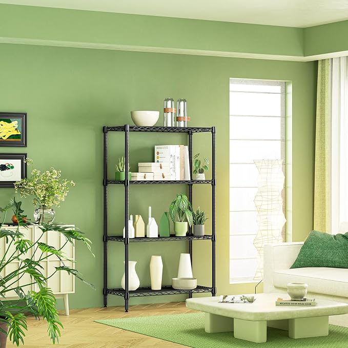 IZEUK 4-Tier Black Metal Storage Shelves, Heavy Duty Adjustable Wire Shelving - Image 7