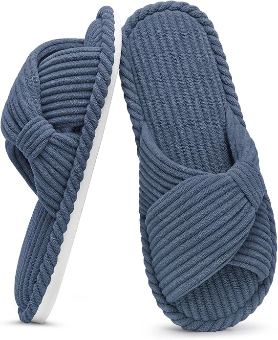 Evshine Fall House Slippers for Women Corduroy Cross Bow Indoor Slippers Open by Evshine
