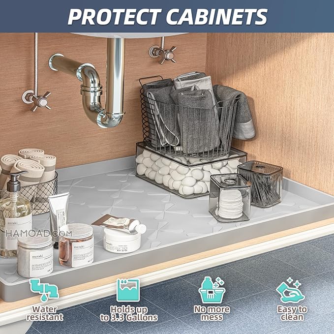 SIKADEER 25" x 19" Under Sink Mat Waterproof, Silicone Mat Kitchen Drawer Shelf - Image 3