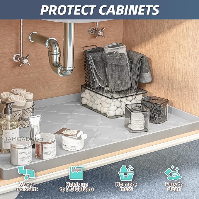 SIKADEER 22" x 19" Under Sink Mat Waterproof, Silicone Mat Kitchen Drawer Shelf - Image 4