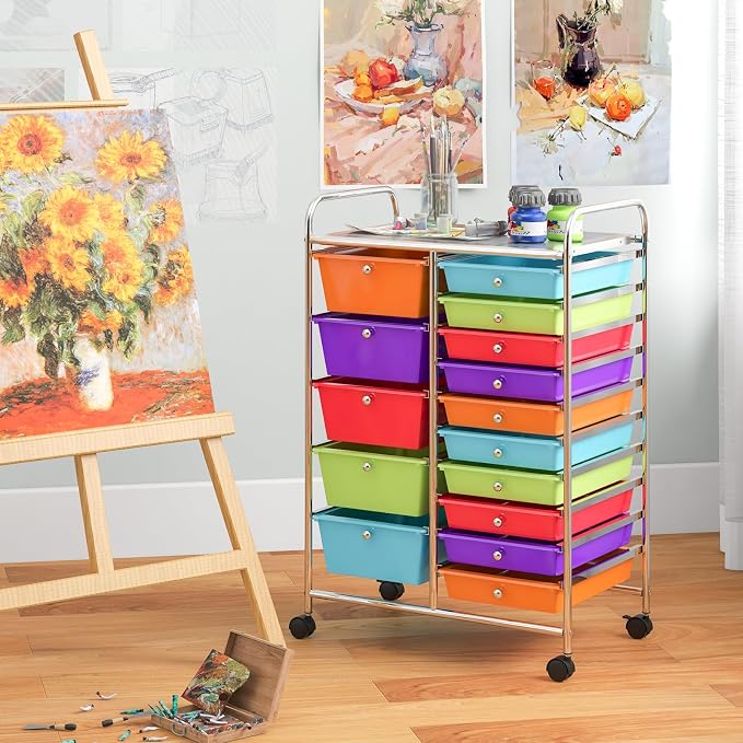 Giantex 15-Drawer Organizer Cart Office School Storage Cart Rolling Drawer Cart - Image 8