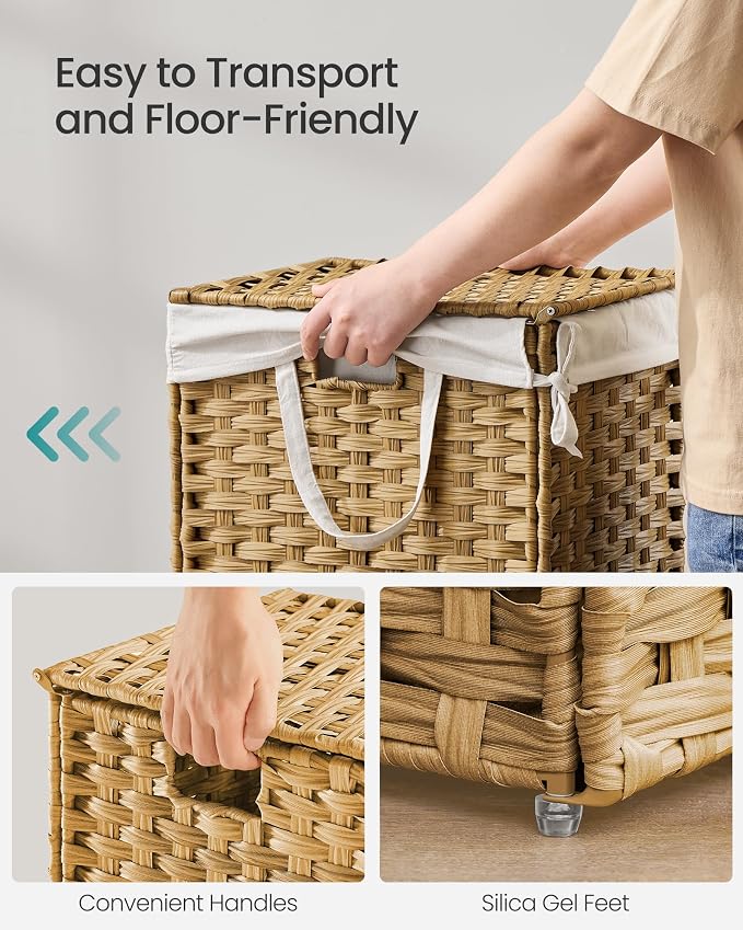 SONGMICS Laundry Hamper with Lid, 9.5 Gallon Synthetic Rattan Clothes Laundry - Field & Grace