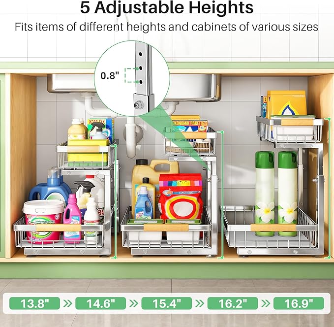 Under Sink Organizer, Stainless Steel 1-Pack 2 Tier Under Sink Organizers and - Image 6