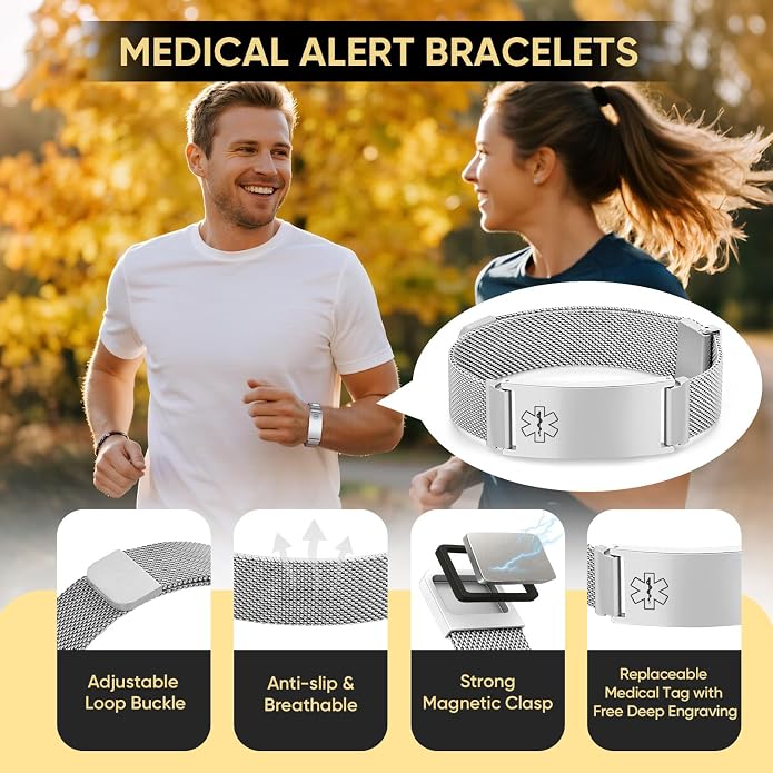 VNOX Medical Alert Id Bracelet for Men Women, Custom Engraving Adjustable - Image 6