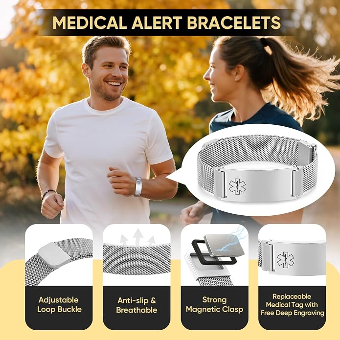 VNOX Medical Alert Id Bracelet for Men Women, Custom Engraving Adjustable - Image 2