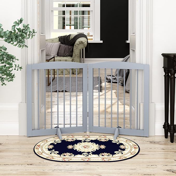 Freestanding Pet Gate for Dogs, Foldable Wooden Dog Gate for House, Indoor Pet - Image 2