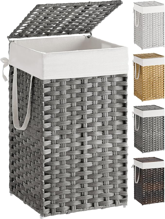 SONGMICS Laundry Hamper with Lid, 17.2 Gallon Synthetic Rattan Clothes Laundry - Field & Grace