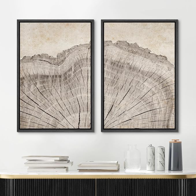 MUDECOR Framed Canvas Print Wall Art Oak Wood Tree Rings Nature Illustration - Image 2