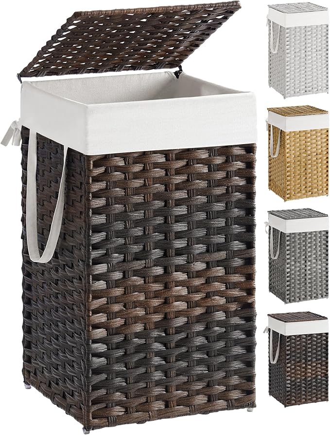 SONGMICS Laundry Hamper with Lid, 17.2 Gallon Synthetic Rattan Clothes Laundry by SONGMICSbySONGMICSHOME