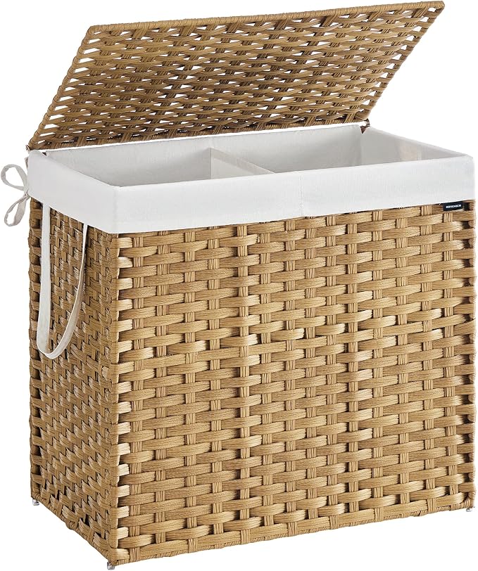 SONGMICS Laundry Hamper with Lid, 42.3 Gallon Synthetic Rattan Clothes Laundry - Field & Grace