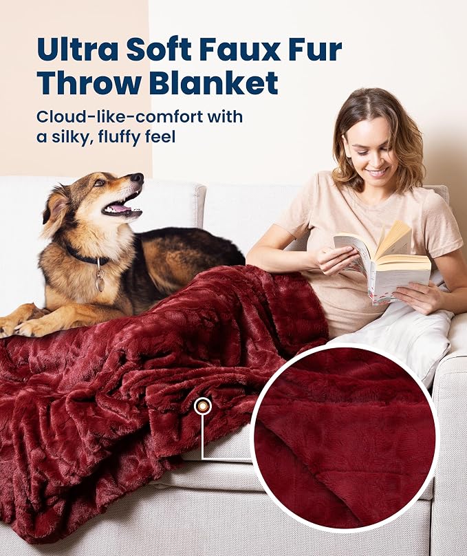 Everlasting Comfort Soft & Comfortable Red Faux Fur Throw Blanket - Image 3