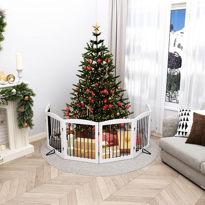 Freestanding Pet Gate for Dogs, Foldable Wooden Dog Gate for House, Extra Wide - Image 2