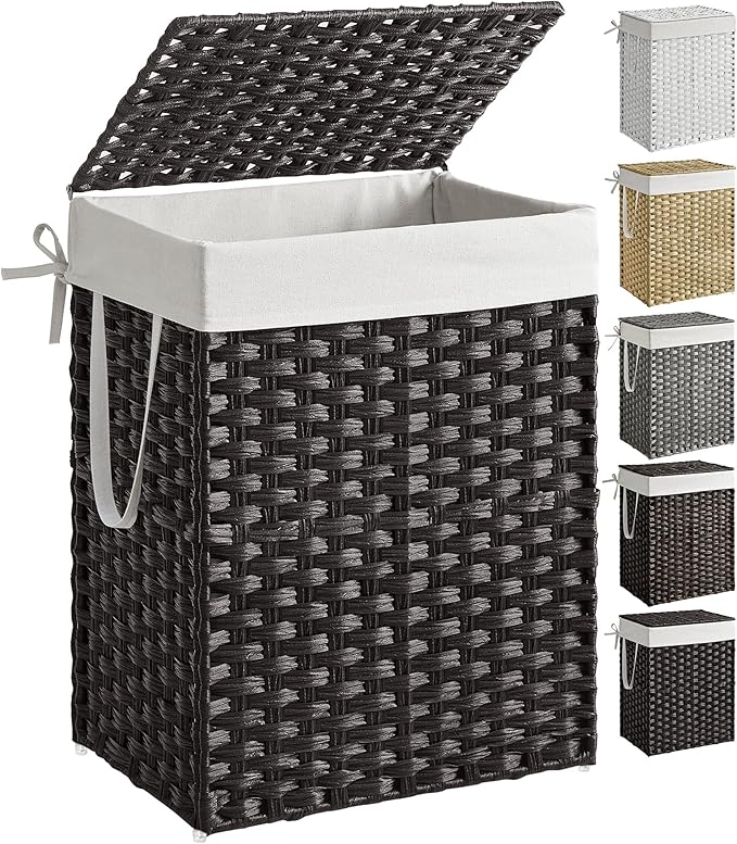 SONGMICS Laundry Hamper with Lid, 23.8 Gallon Synthetic Rattan Clothes Laundry - Field & Grace