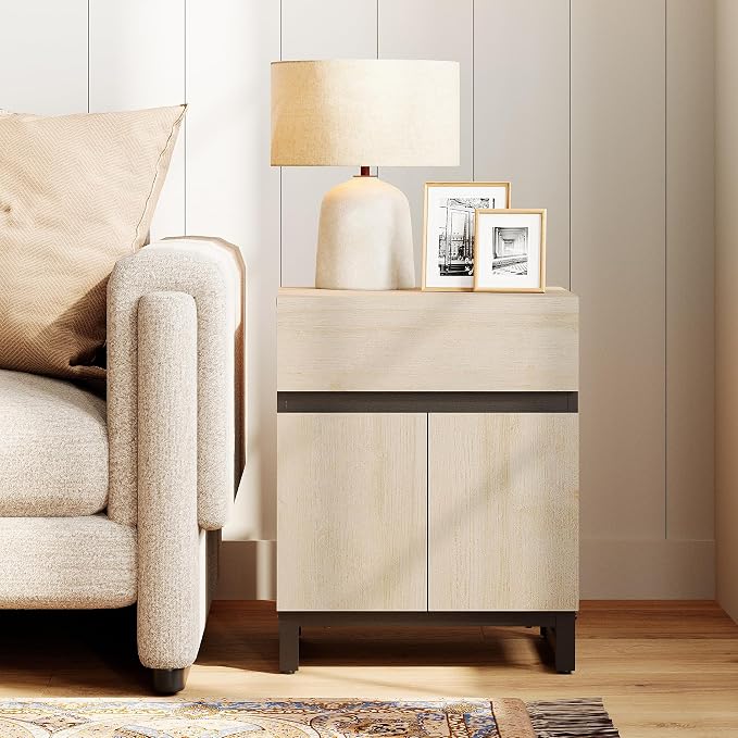 WAMPAT Modern End Table with 2 Open Door, Farmhouse Sofa Table with 1 Drawer - Image 3