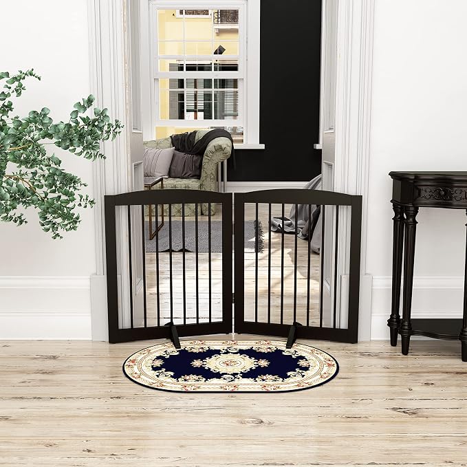 Freestanding Pet Gate for Dogs, Foldable Wooden Dog Gate for House, Indoor Pet - Image 2