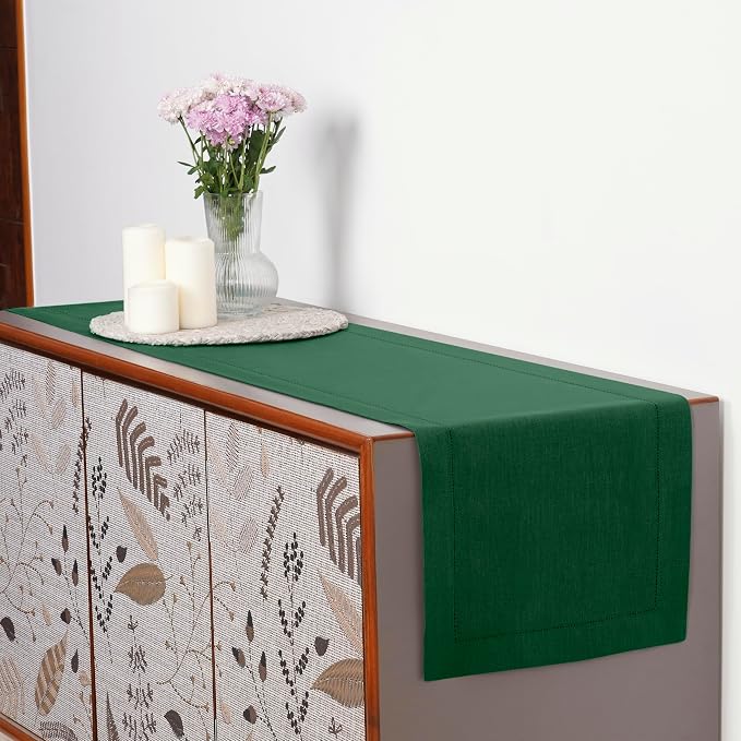 D'Moksha Homes Linen Forest Green Table Runner 90 Inches Long - Image 4