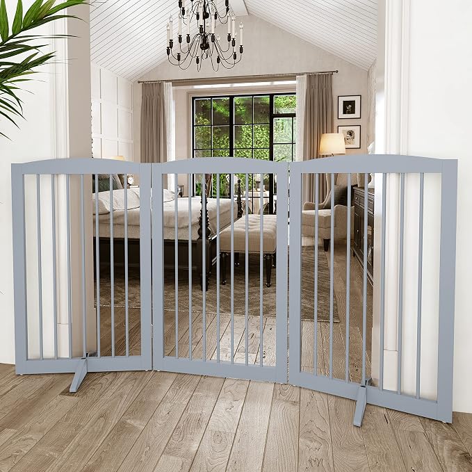 Freestanding Pet Gate for Dogs, Foldable Wooden Dog Gate for House Indoor - Image 2