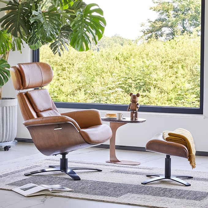CHITA Genuine Leather Reclining Swivel Chair - Image 4