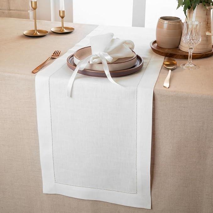 D'Moksha Homes Linen White Table Runner 36 Inches - Image 2
