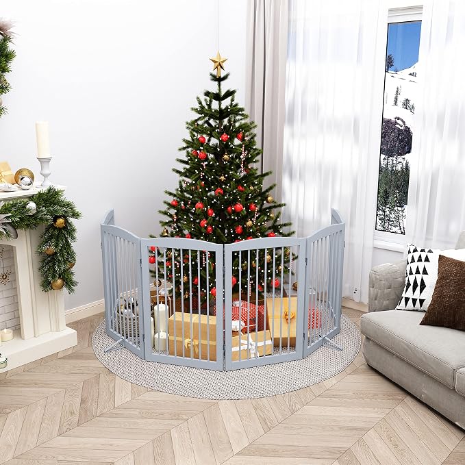 Freestanding Pet Gate for Dogs, Indoor Wooden Foldable Dog Gate for House - Image 2