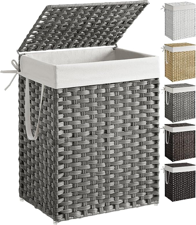 SONGMICS Laundry Hamper with Lid, 23.8 Gallon Synthetic Rattan Clothes Laundry by SONGMICSbySONGMICSHOME