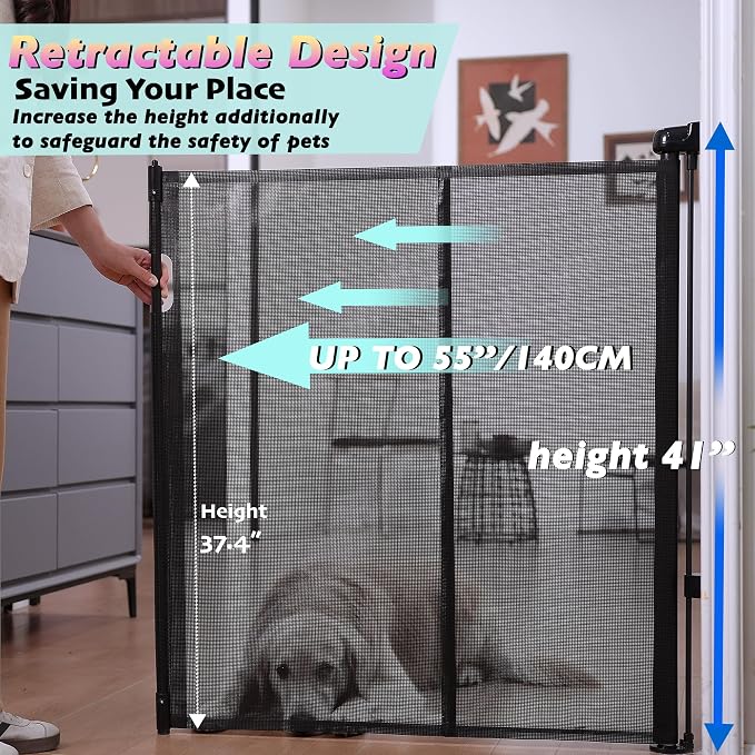Retractable Baby Gates for Stairs, Child Safety Gates Mesh Gate - Image 2