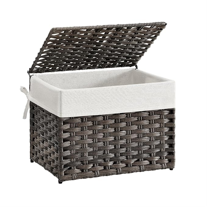 SONGMICS Storage Basket with Lid, Woven Blanket Storage Bin with Handles by SONGMICSbySONGMICSHOME