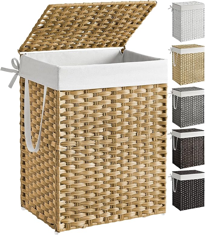 SONGMICS Laundry Hamper with Lid, 23.8 Gallon Synthetic Rattan Clothes Laundry - Field & Grace