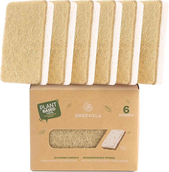 Greenzla Kitchen Sponges, Odor Free Plant-Based Dish Sponges, Non-Scratch Sisal - Field & Grace