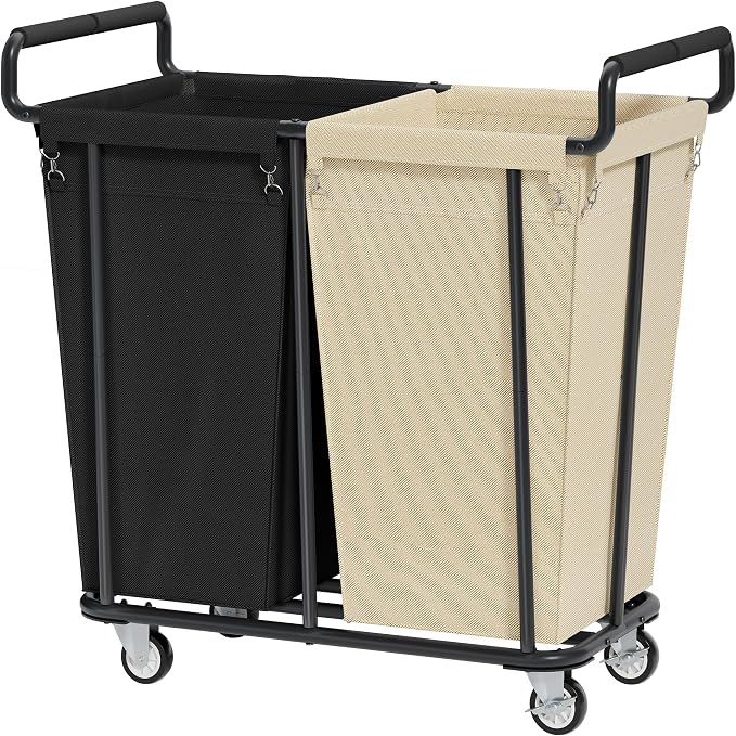 Large laundry hamper with Wheels, 2 Bag 360L Big Rolling Laundry Basket Sorter - Field & Grace