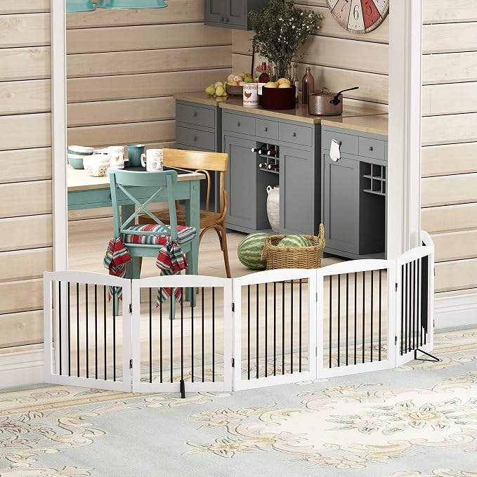 Freestanding Pet Gate for Dogs, Foldable Wooden Dog Gate for House, Extra Wide - Image 8