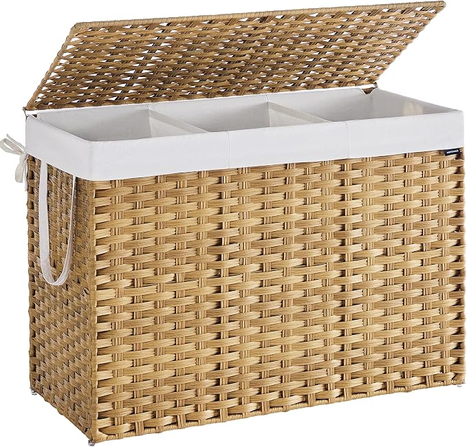 SONGMICS Laundry Hamper with Lid, 52.8 Gallon Synthetic Rattan Clothes Laundry - Field & Grace