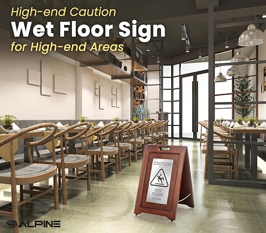 Alpine Wooden Wet Floor Sign – High-End Slippery When Wet Caution Sign - Image 5
