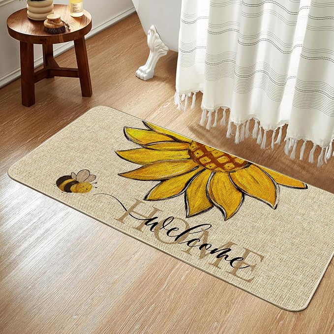 Sunflower Welcome Doormat 17"x36", Non Slip Door Mat Indoor Entrance, Hello - Image 4