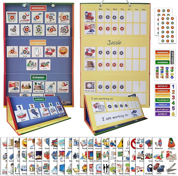 SchKIDules Deluxe Magnetic Visual Schedule & Reward Chart w/189 Colorful - Field & Grace