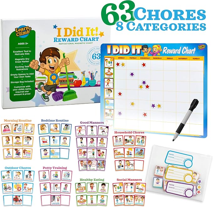 Learn & Climb Kids Responsibility Chart Magnetic Board, 63 Chores, Potty Train - Image 2