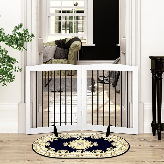 Freestanding Pet Gate for Dogs, Foldable Wooden Dog Gate for House, Indoor Pet - Image 2