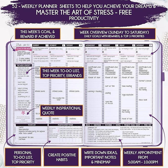 Law of Attraction Planner – Undated Hourly, Weekly & Monthly Goal Setting - Image 3