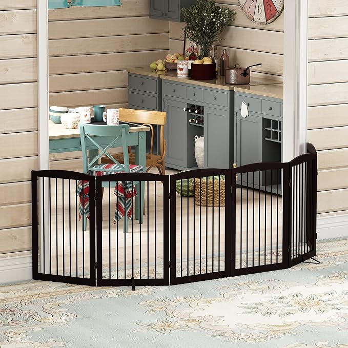 Freestanding Pet Gate for Dogs, Indoor Wooden Foldable Dog Gate for House - Image 8