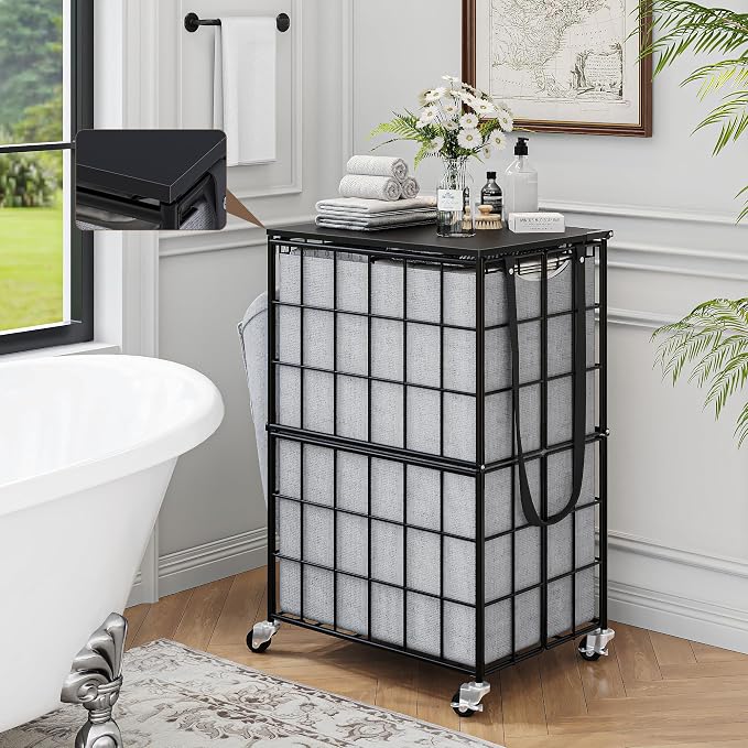 90L Laundry Basket with Wheels, Large Capacity Laundry Hamper with Removable - Field & Grace
